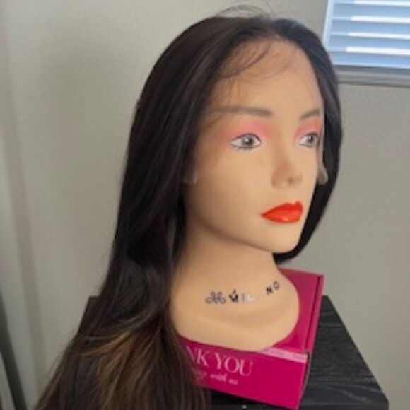 New lace front free part wig Melvina color Dark Brown with a lighter brown - Picture 1 of 10